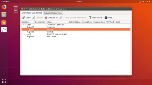 Captura de pantalla Redireccionamiento USB RDP Linux