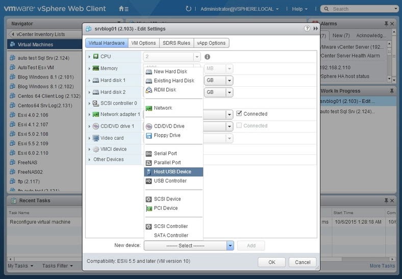 Seleziona Seleziona il menu Nuovo dispositivo e Dispositivo USB host